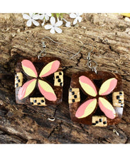Load image into Gallery viewer, Hand Made Coconut Yellow Pink Plumeria With Rattan Earrings