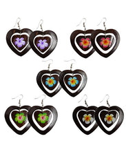 Load image into Gallery viewer, Heart Shaped Coconut Earrings With Flower