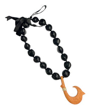Load image into Gallery viewer, Black Kukui Nut Wooden Fish Hook Pendant Lei-Necklace