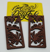 Load image into Gallery viewer, Laser Cut Rectangle Monstera Wooden Earrings