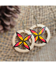 Load image into Gallery viewer, Hand Painted Plumeria Round Coconut Earrings