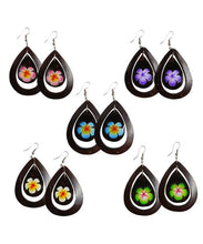 Load image into Gallery viewer, Tear Drop Coconut With Flower Earrings