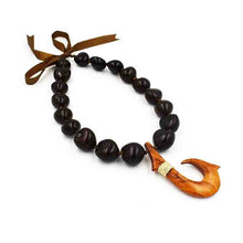 Load image into Gallery viewer, BROWN KUIKUI LEI WITH FISHHOOK PENDANT