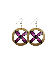 Load image into Gallery viewer, Hand Painted Plumeria Round Coconut Earrings
