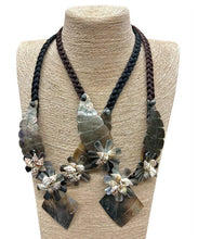 Load image into Gallery viewer, Leaf and Tiare Flower Hand Carved Shell Pendant Necklace

