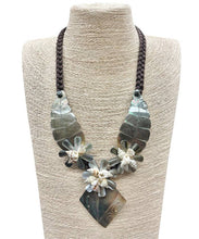 Load image into Gallery viewer, Leaf and Tiare Flower Hand Carved Shell Pendant Necklace
