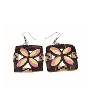 Load image into Gallery viewer, Hand Made Coconut Yellow Pink Plumeria With Rattan Earrings
