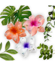 Load image into Gallery viewer, Acrylic Plumeria Flower Hair Clip With Crystal
