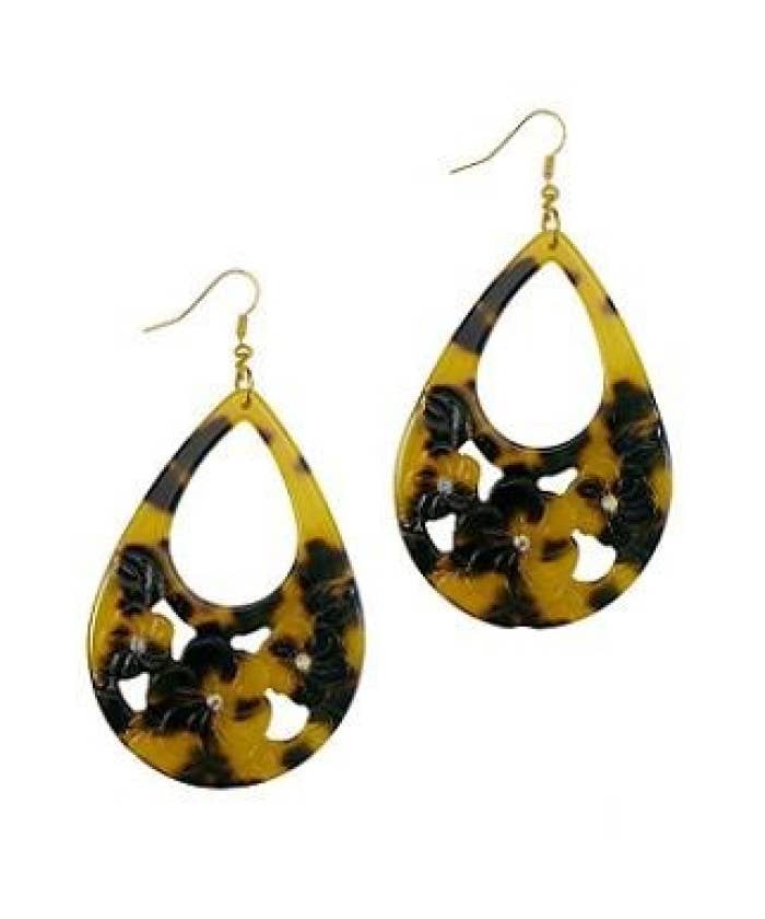Brown Faux Turtle Shell Tear Drop Flower Earrings (M) – PolyFob Creations