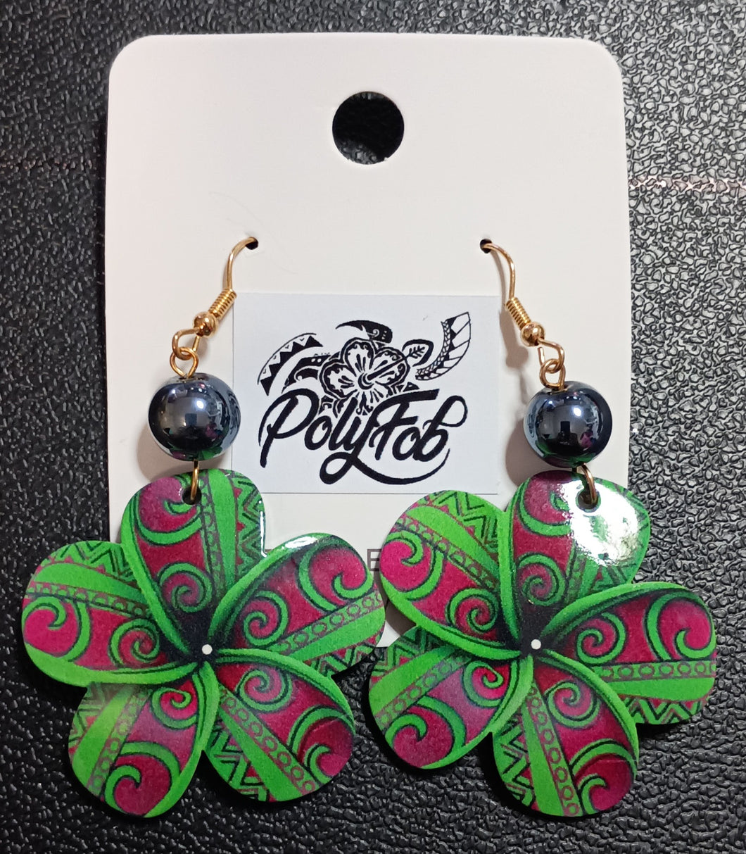 TRIBAL PRINT PLUMERIA WITH PEARL EARRINGS