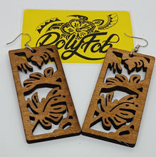 Load image into Gallery viewer, Laser Cut Rectangle Monstera Wooden Earrings
