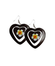 Load image into Gallery viewer, Heart Shaped Coconut Earrings With Flower
