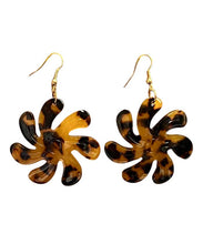 Load image into Gallery viewer, Large Brown Tiare Flower Earrings
