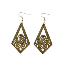 Load image into Gallery viewer, MONSTERA AND DIAMOND PLUMERIA WOOD CARVED EARRING
