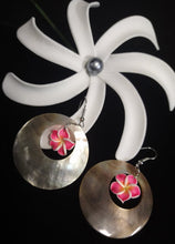 Load image into Gallery viewer, Mother of Pearl Earrings with Fimo Flower Center
