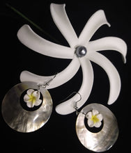 Load image into Gallery viewer, Mother of Pearl Earrings with Fimo Flower Center
