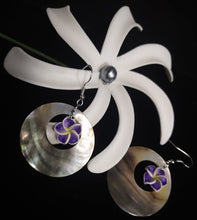 Load image into Gallery viewer, Mother of Pearl Earrings with Fimo Flower Center
