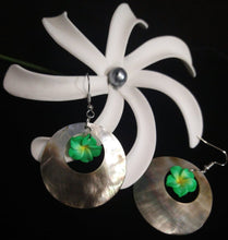 Load image into Gallery viewer, Mother of Pearl Earrings with Fimo Flower Center
