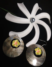 Load image into Gallery viewer, Mother of Pearl Earrings with Fimo Flower Center
