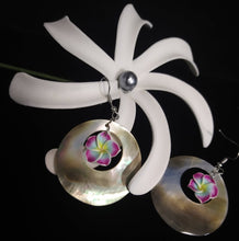 Load image into Gallery viewer, Mother of Pearl Earrings with Fimo Flower Center
