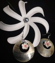 Load image into Gallery viewer, Mother of Pearl Earrings with Fimo Flower Center
