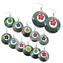 Load image into Gallery viewer, Mother of Pearl Earrings with Fimo Flower Center
